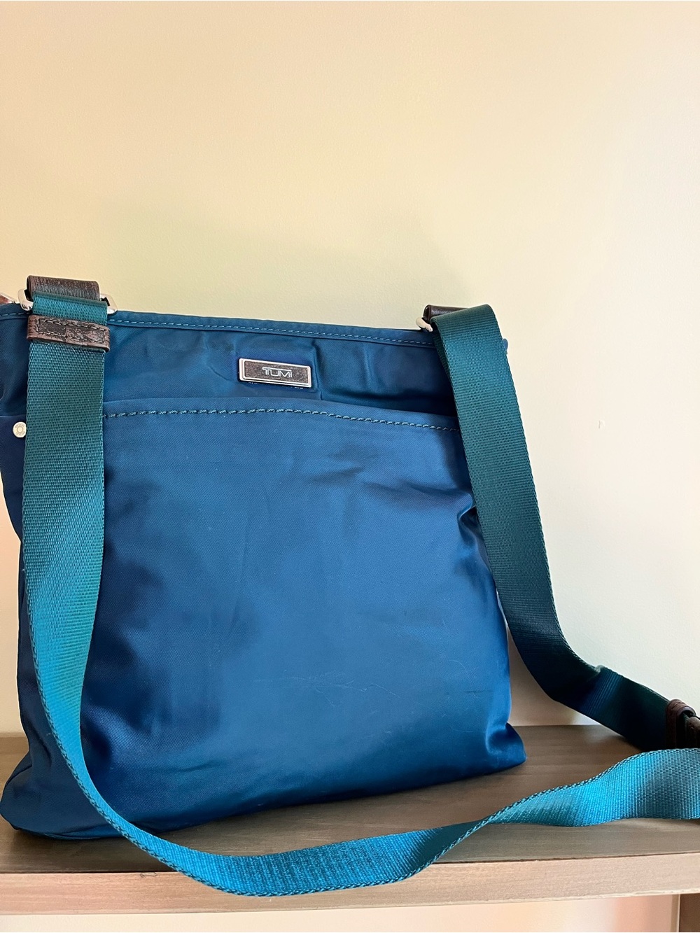 Tumi Teal-Blue Nylon Messenger Bag
